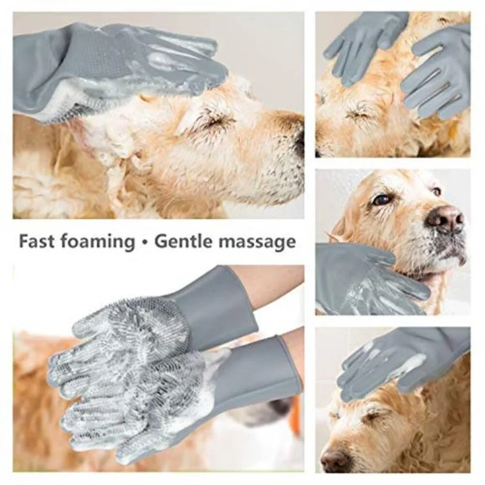 Pet Grooming Gloves - Gentle Dog Bathing Shampoo Brush - Massage Mitt with